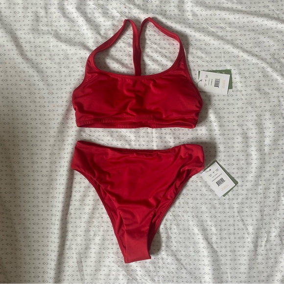 Andie Swim Nwt Andie Swim Marina Top And 9s Highwaisted Bottom Bikini In Cherry Red Poshmark